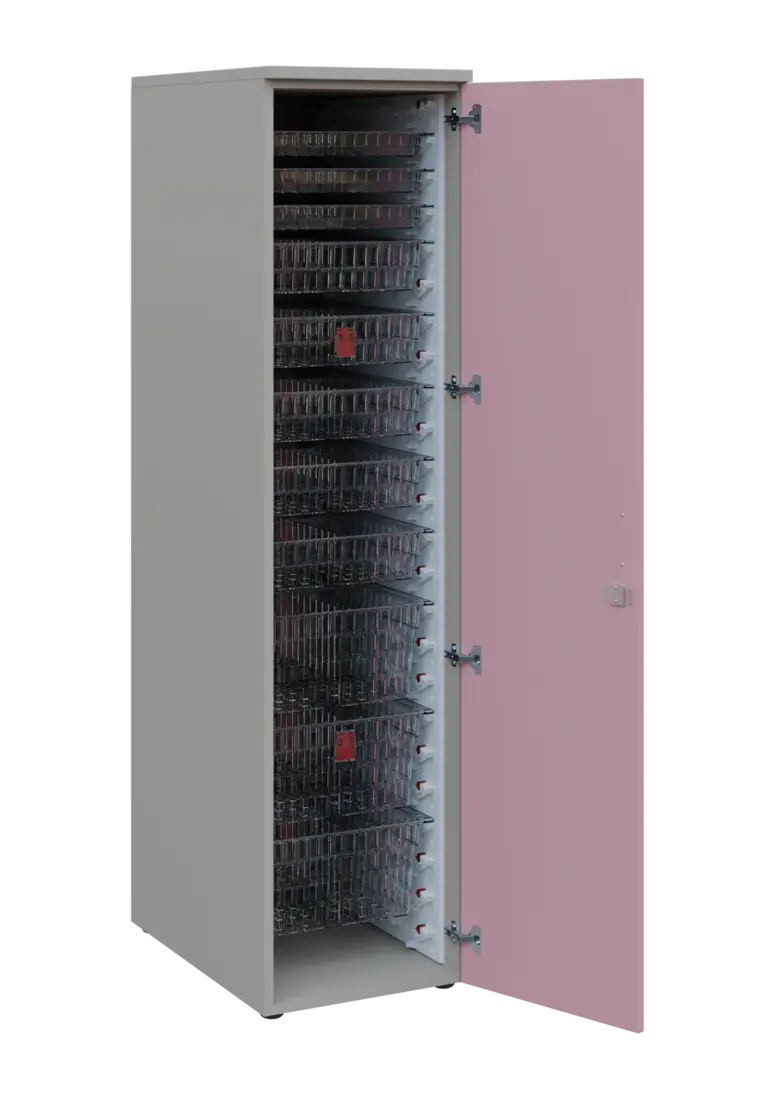 EUROMEDICA D - 46 TRANSPARENT skříň léková boxová, 1-dveřová, pravá, 1950x460x735, korpus šedý, dvíř